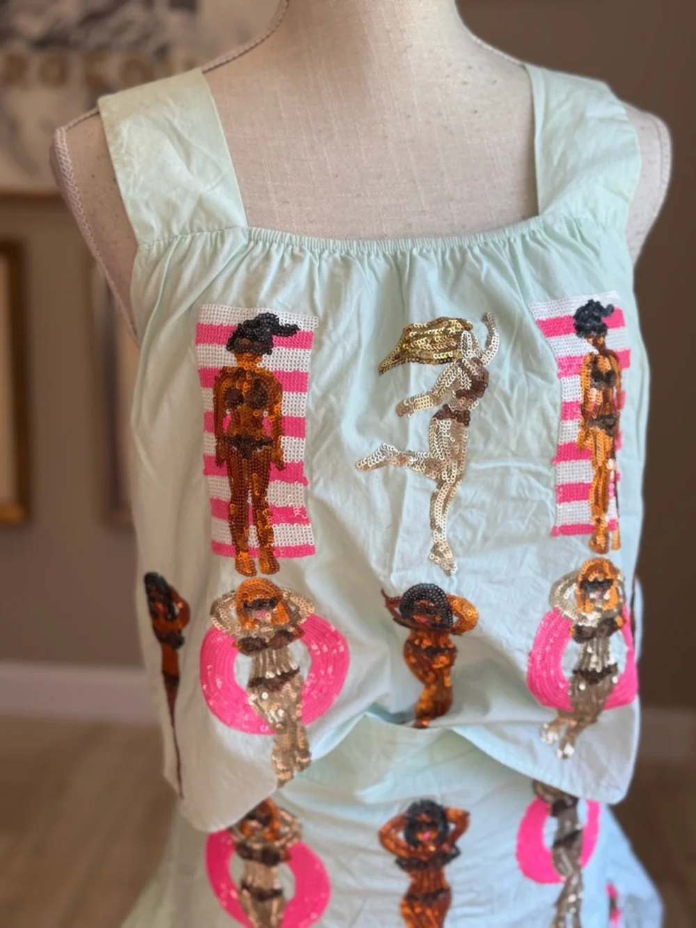 QUEEN OF SPARKLES Mint Sequin Pool Party Tank and Skirt Set - Picture 6 of 13